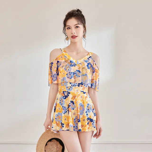 佑游 休闲短袖连体泳装 黄色