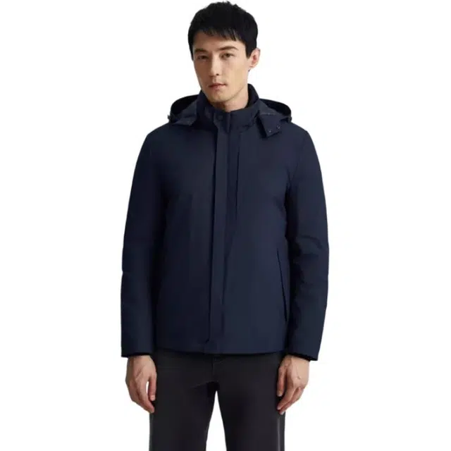 迪柯尼 纯色连帽长袖休闲羽绒服 男款 深宝蓝