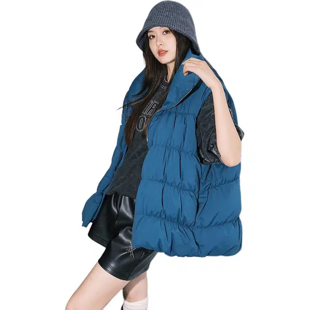 美洋 纯色高领蓝莓千层马甲 女款 湖蓝