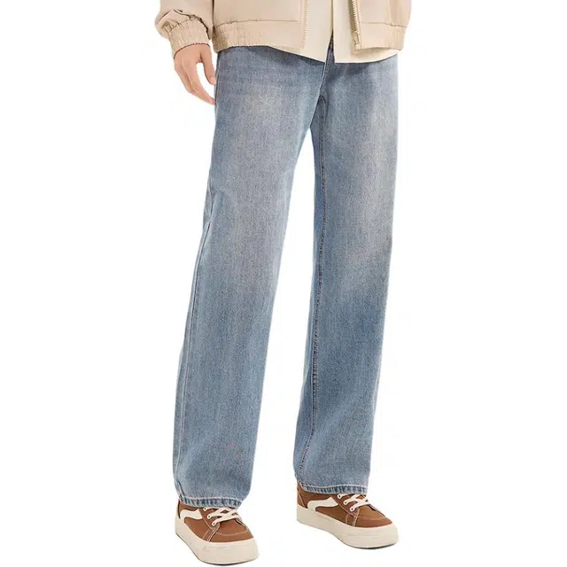 三福 纯色直筒中低腰长裤牛仔裤 男款