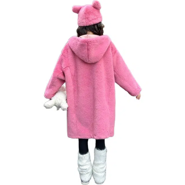 雅鹿大衣 连帽简约舒适长袖 树莓粉 青少年