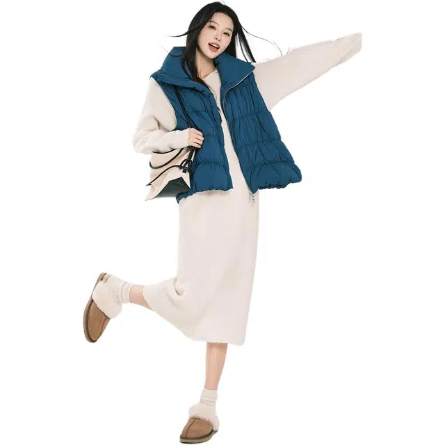 美洋 纯色高领蓝莓千层马甲 女款 湖蓝