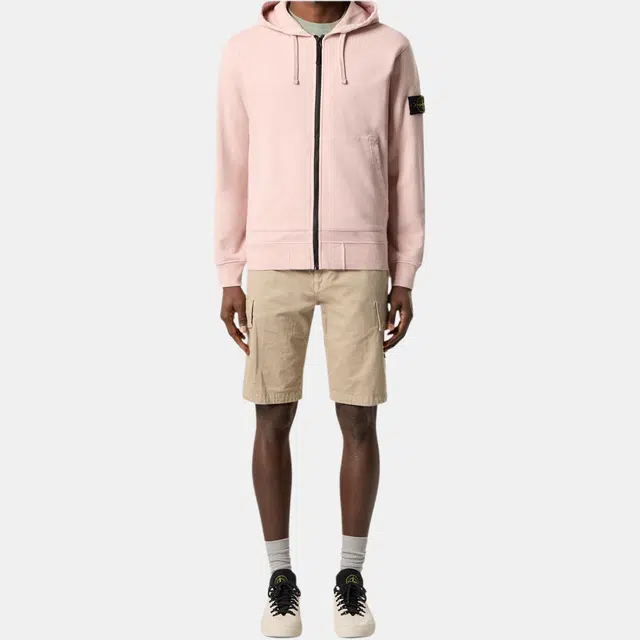 Stone Island Badge Zip Hoodie Pink