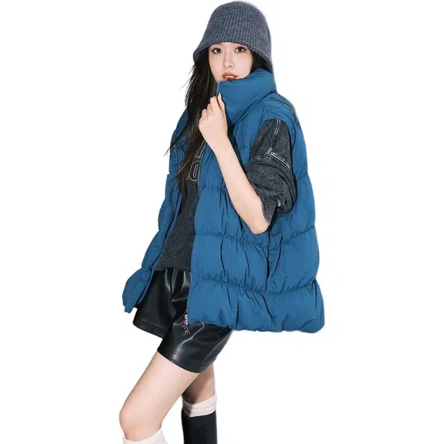 美洋 纯色高领蓝莓千层马甲 女款 湖蓝