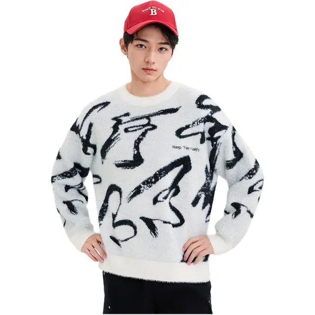 三福 宽松落肩圆领长袖套头毛衣 男款