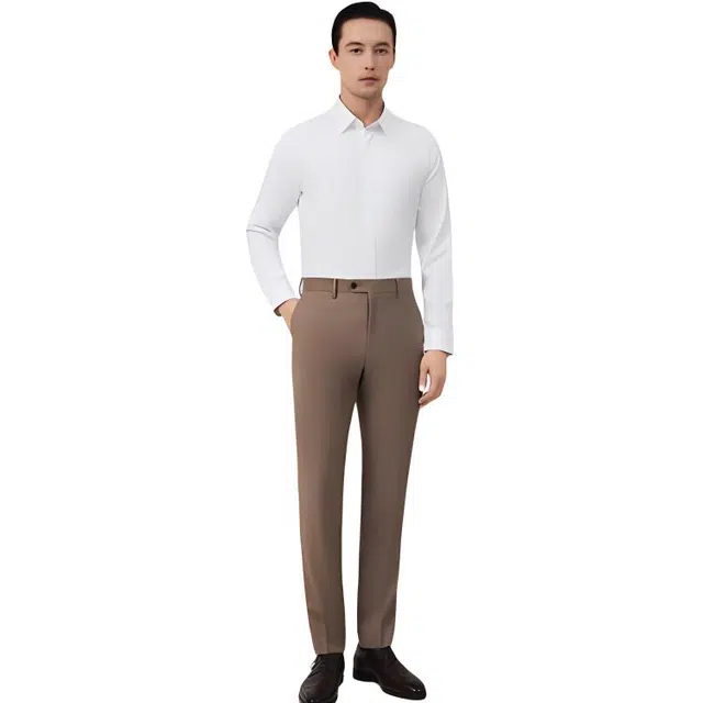 依文 商务休闲纯色长袖衬衫 男款 白色