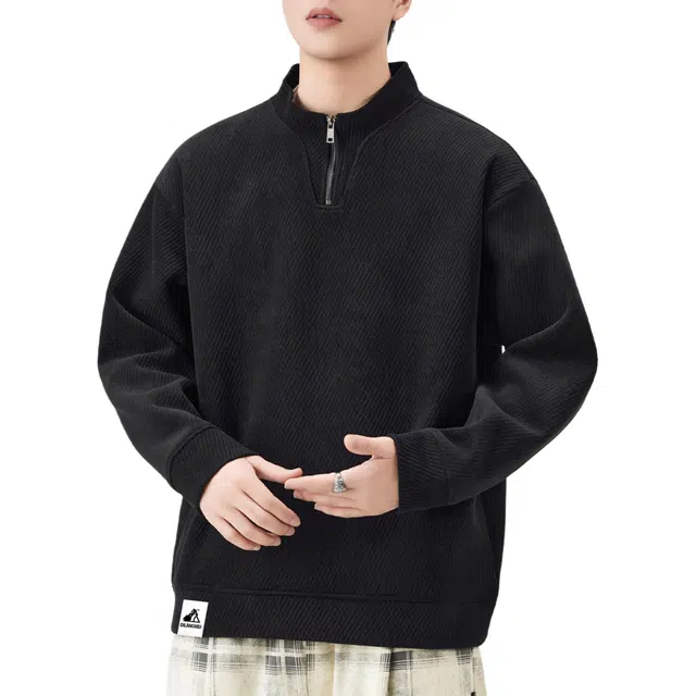 帝狼牛 潮牌重磅华夫格慵懒休闲长袖美式基础百搭纯色 卫衣 男女同款