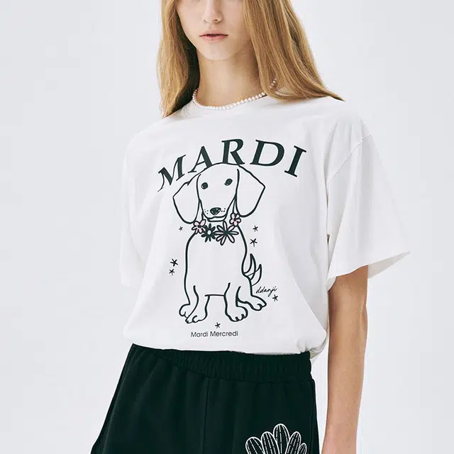 MARDI MERCREDI TSHIRT SWING THE TAIL DDANJI FLOWER NECKLACE_IVORY PINK SS25 T