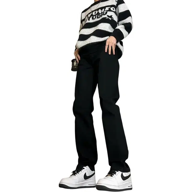 宝米卡 排扣设计感长裤美式高街喇叭裤裤子牛仔裤 男款