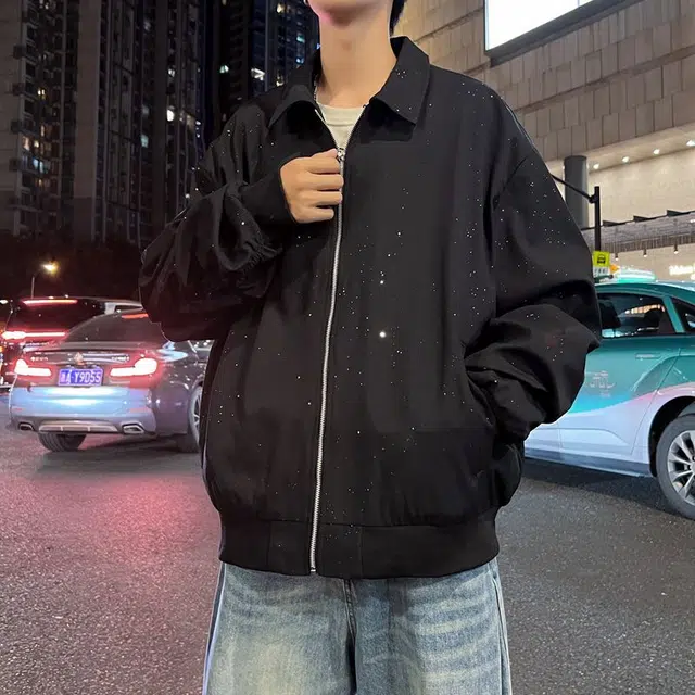 法文箱子 美式春秋满天星设计感翻领外套潮流百搭休闲夹克 男款