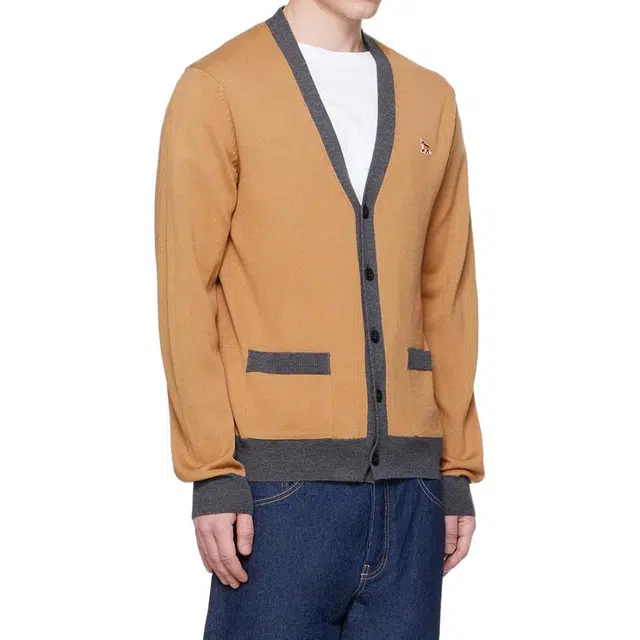 Maison Kitsune V-Neck Cardigan Yellow