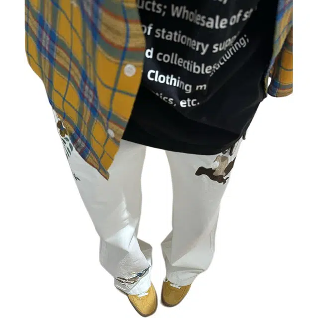 煦加 花朵刺绣纯色百搭牛仔裤 男款 白色