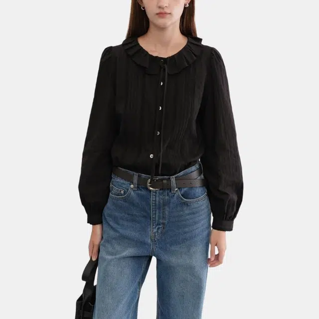 Dunst EXCLUSIVE VINTAGE RUFFLE BLOUSE BLACK