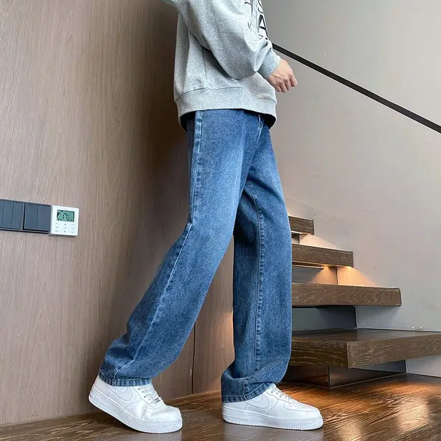 法文箱子 高街宽松直筒潮流百搭休闲阔腿牛仔裤 男款