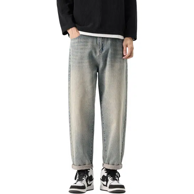 帝狼牛 美式复古纯色基础款百搭通勤直筒休闲牛仔裤 男女同款