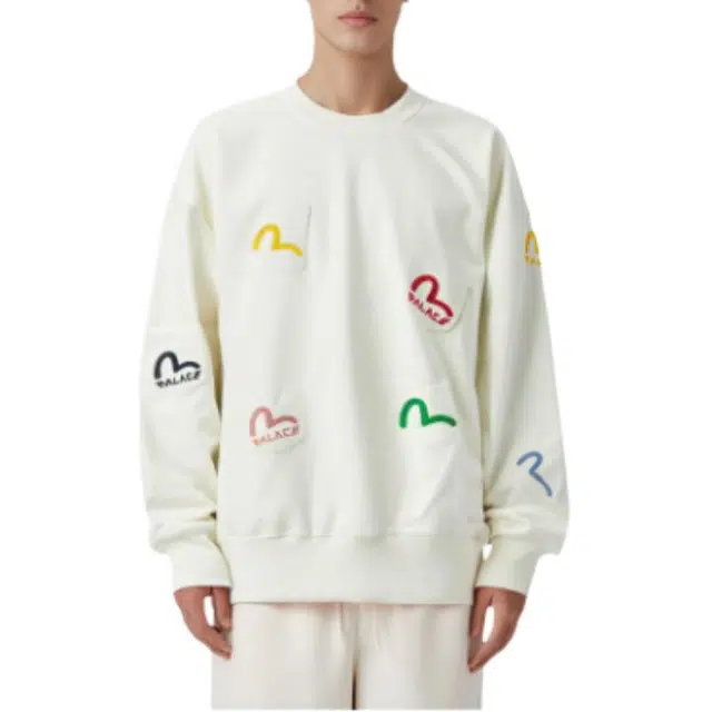 PALACE x EVISU FW21 Multi Pocket Crew Egret Logo