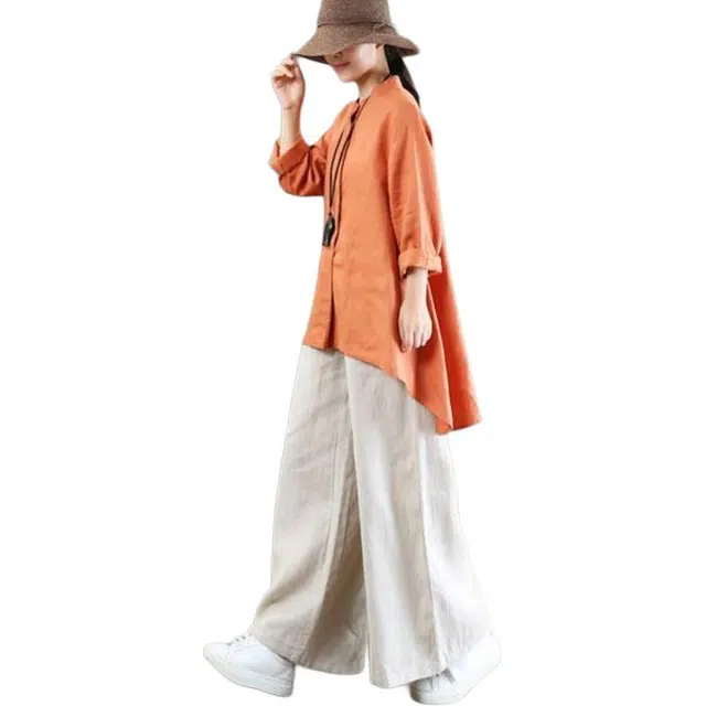 兰缪 优雅复古轻盈舒适薄款时尚阔腿长裤高腰大码宽松百搭休闲裤 女款