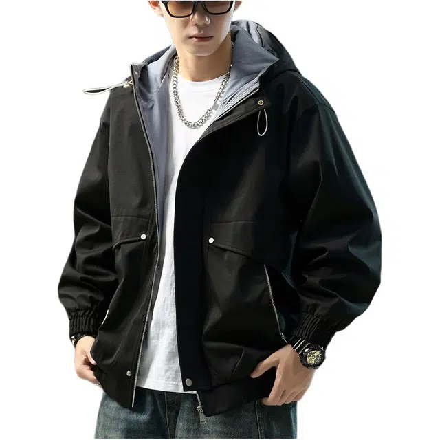 金盾 工装潮牌港风控价宽松连帽夹克外套 男款