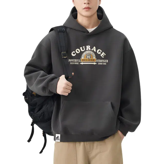 帝狼牛 美式高街潮流字母印花休闲宽松时尚百搭舒适垂感无性别主义日常通勤长袖连帽 卫衣 男女同款