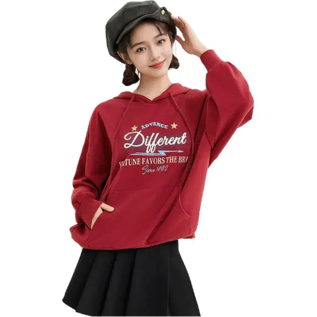 三福 美式学院风连帽宽松卫衣 男女同款