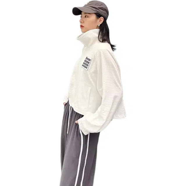美洋 立领抽绳肌理感运动夹克 女款 白色