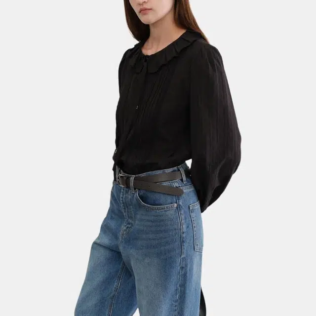 Dunst EXCLUSIVE VINTAGE RUFFLE BLOUSE BLACK