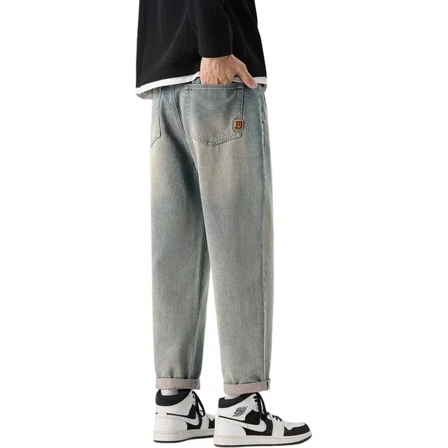 帝狼牛 美式复古纯色基础款百搭通勤直筒休闲牛仔裤 男女同款