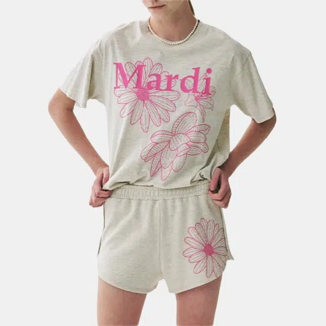 MARDI MERCREDI TSHIRT TRIPLE FLOWER_OATMEAL PINK SS25T