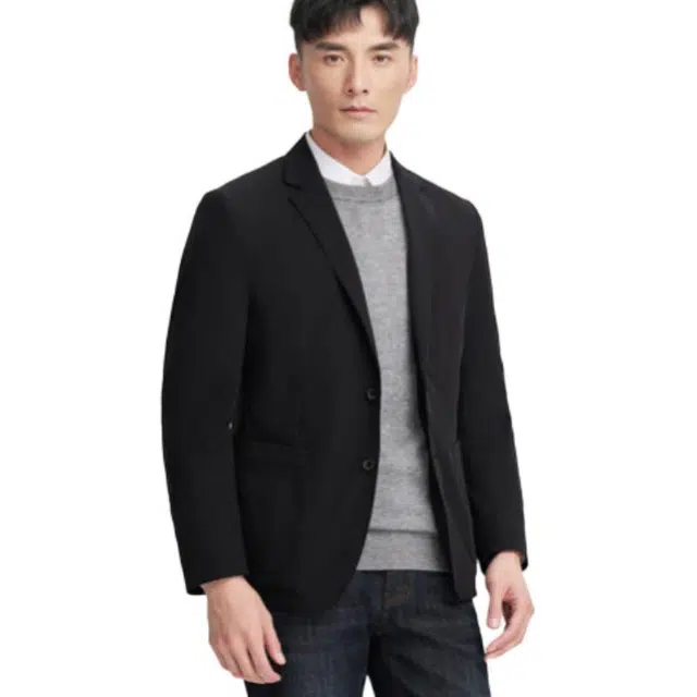 才子 修身微弹纯色商务休闲羽绒服 男款 黑色