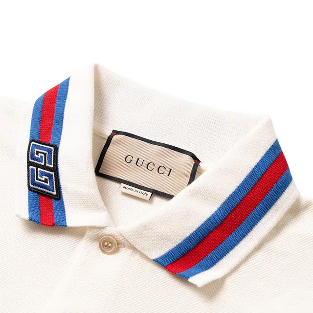 GUCCI Decorated Square Gg Pearl Cotton Polo Shirt T