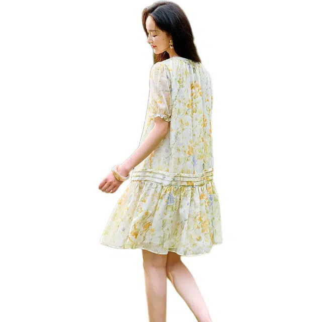 茵曼 气质简约休闲短袖连衣裙 女款