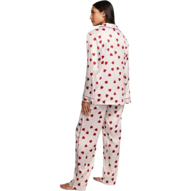 Victoria's Secret Satin Long Pajama Set Pink Heart Print