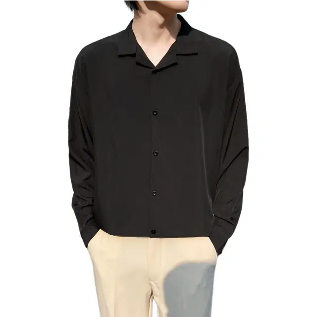 袋鼠 简约高级感长袖薄款西装内搭韩版潮流纯色衬衣宽松大码轻奢商务休闲翻领抗皱免烫外套婚礼伴郎百搭衬衫 男女同款