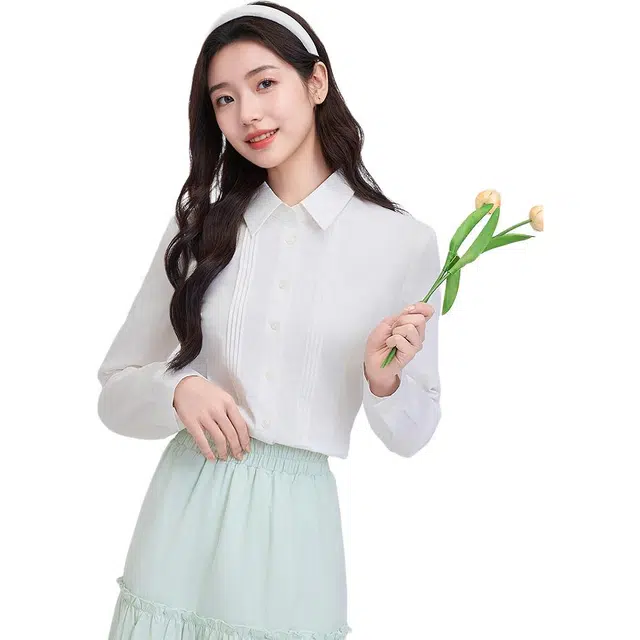 三福 设计感简约舒适长袖衬衫 女款 米白色