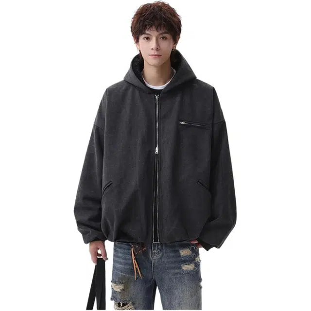 华夏儿女 冬季美式潮流复古高街时尚感纯色简约高级感日常百搭户外通勤无性别主义双拉链外套棉服 男女同款