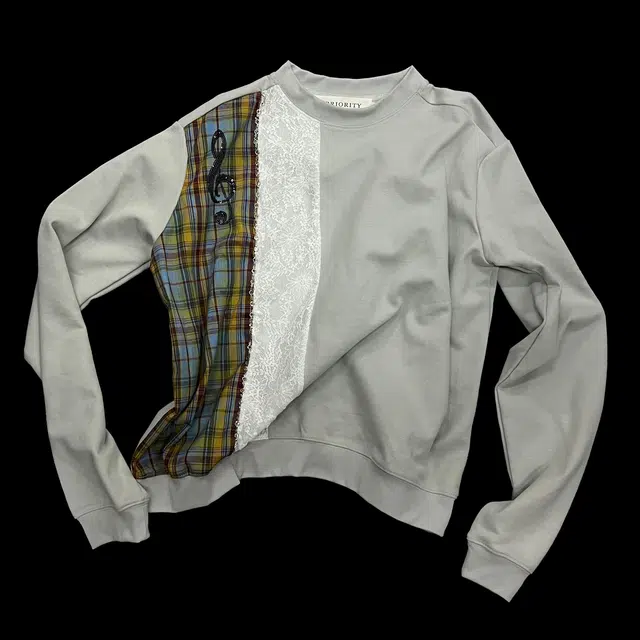 Apriority Clothing Lace Patch Crewneck Sweatshirt Gray