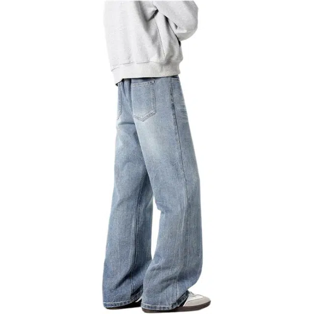 法文箱子 美式高街水洗闪电纹微喇牛仔裤复古宽松显瘦痞帅百搭休闲直筒裤 男款