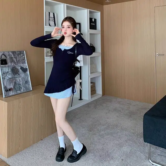 珠蒂美 法式假两件多巴胺包臀短裙短袖连衣裙 女款