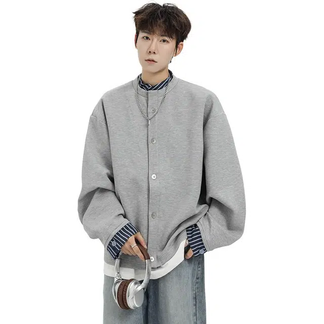 佐菲利 百搭假俩件立领潮流纯色港风长袖卫衣 男女同款