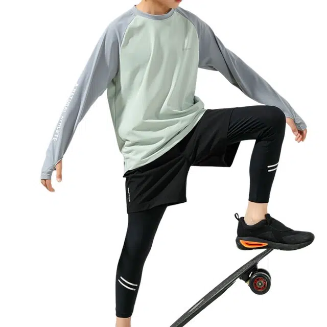 憨憨象 时尚舒适柔软亲肤拼接长袖上衣字母印花长裤休闲运动套装青少年