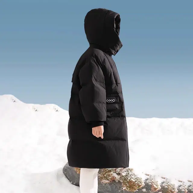 鸭鸭 时尚简约系列 中长款可脱卸帽纯色防风保暖鸭绒羽绒服 青少年