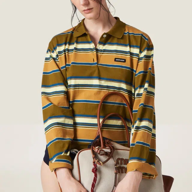 Miu Miu SS24 Striped Knit Polo Green