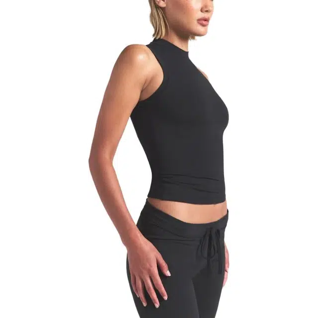 SKIMS COTTON JERSEY MOCK NECK TANK soot