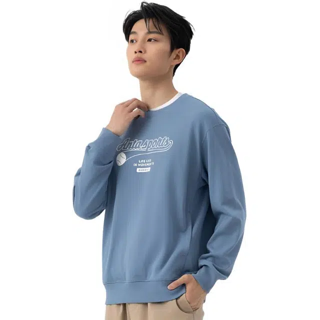 超级安踏 生活系列 印花字母圆领舒适透气百搭休闲卫衣 男款 尘幕蓝