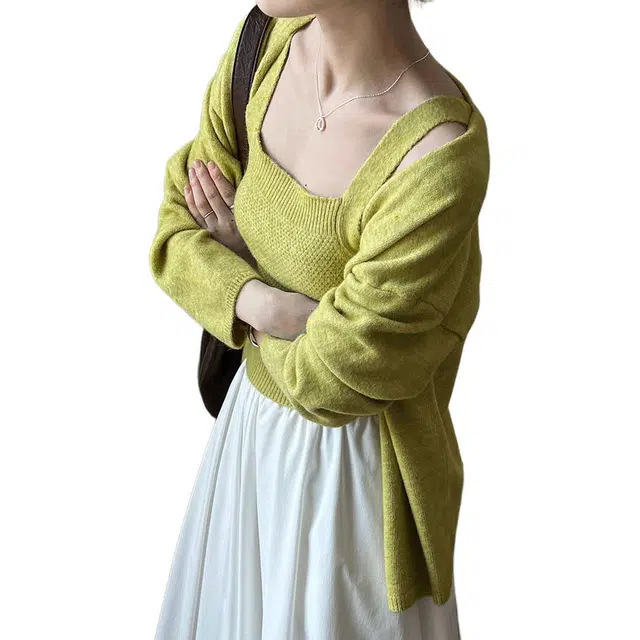 木清清 落肩开衫慵懒风针织衫 女款 豆绿色