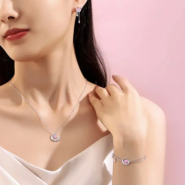 尚先生 冷淡风森系小清新轻奢气质高级感甜美可爱小众设计翩翩起舞锁骨链 超闪绝美渐变星空蓝流苏套装 合金 项链 女款