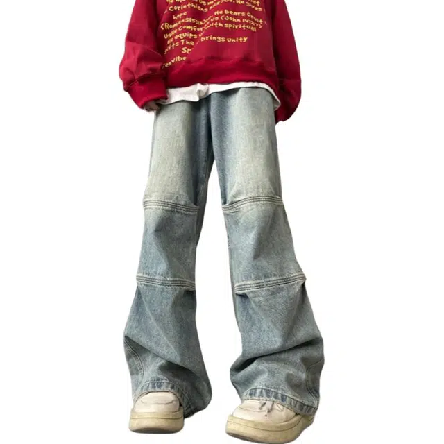 大格子与黑猫 水洗做旧男秋季美式复古阔腿拖地长裤潮牌宽松直筒休闲裤子牛仔裤 男款