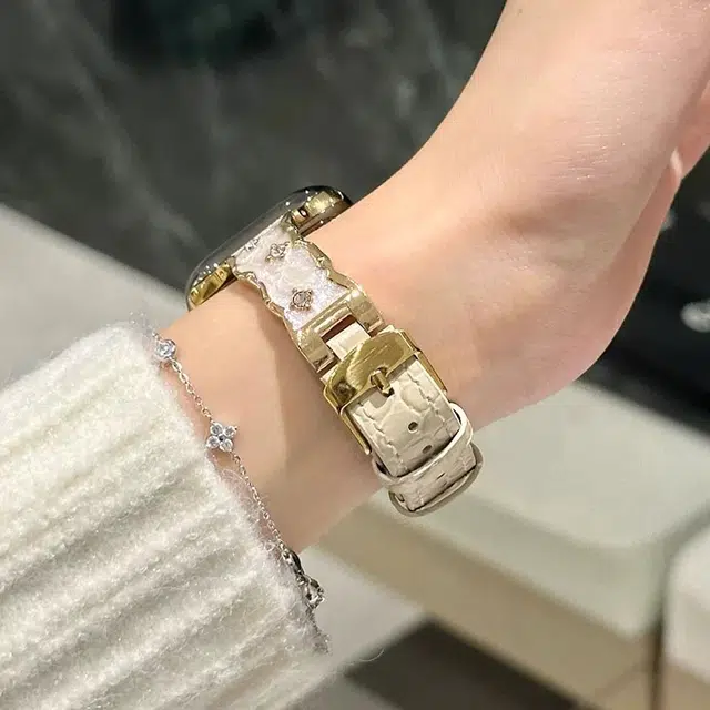 卫欣 苹果适用 手表表带 金属 皮质材质 星河湾金属片鳄鱼纹皮质表带男女通用