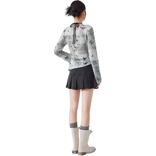 爱依服 美式街头通勤风简约舒适长袖截短上衣 女款