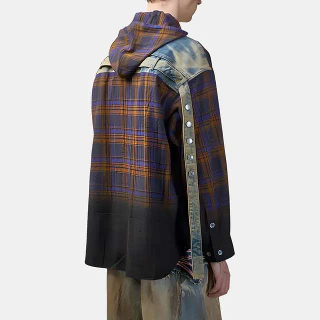 Acne Studios Plaid Single-Breasted Hoodie Shirt Brown